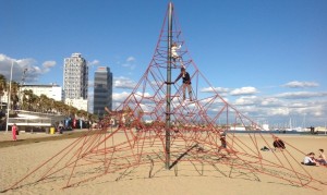 Kids in Barcelona playground beach