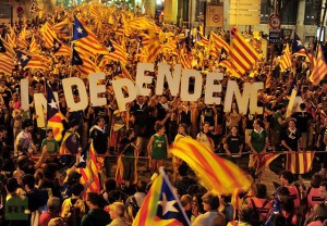 Catalaanse nationalisten lopen voor onafhankelijkheid in Barcelona