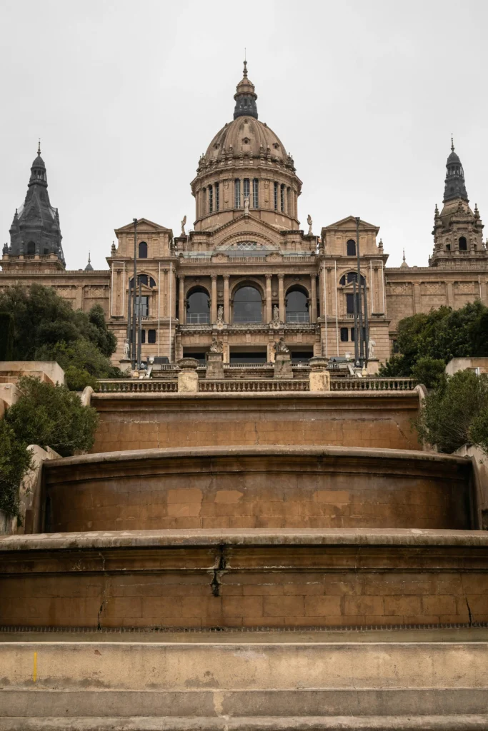 Front view of the National Art Museum of Catalonia (MNAC) in Barcelona with its grand staircase