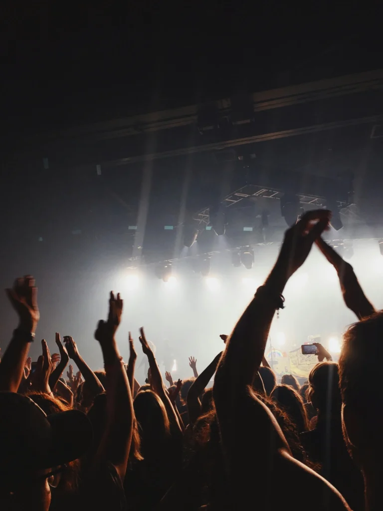 Crowd enjoying a live music concert with hands raised in Barcelona