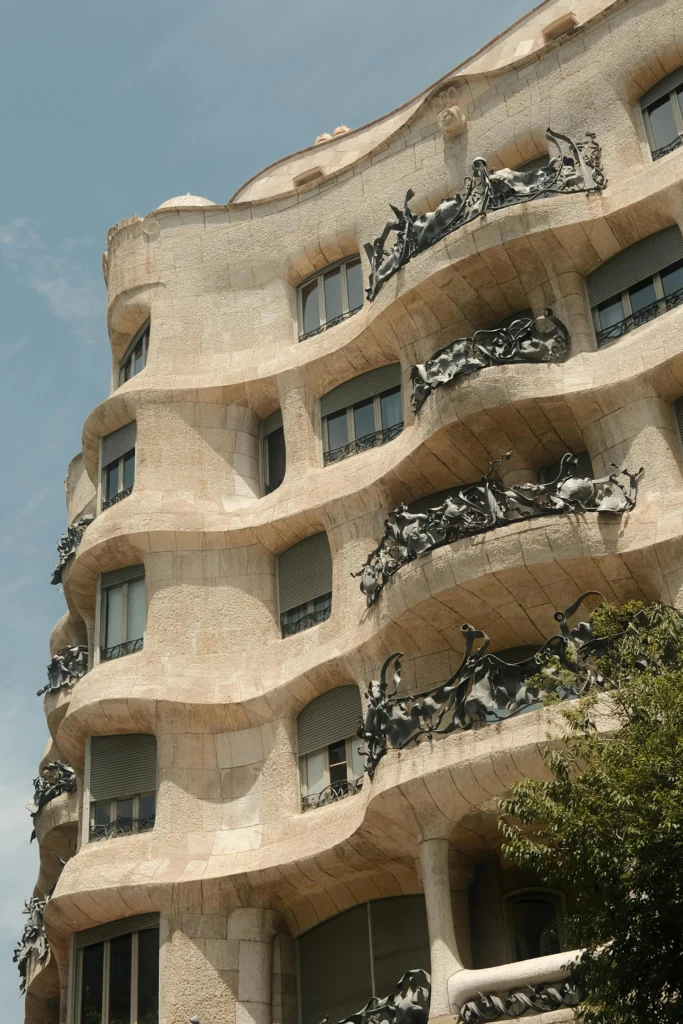 Close-up view of Casa Milà, also known as La Pedrera, a modernist building by Antoni Gaudí in Barcelona