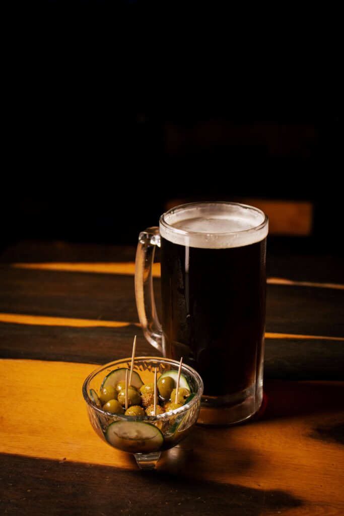 beer jug with olives

