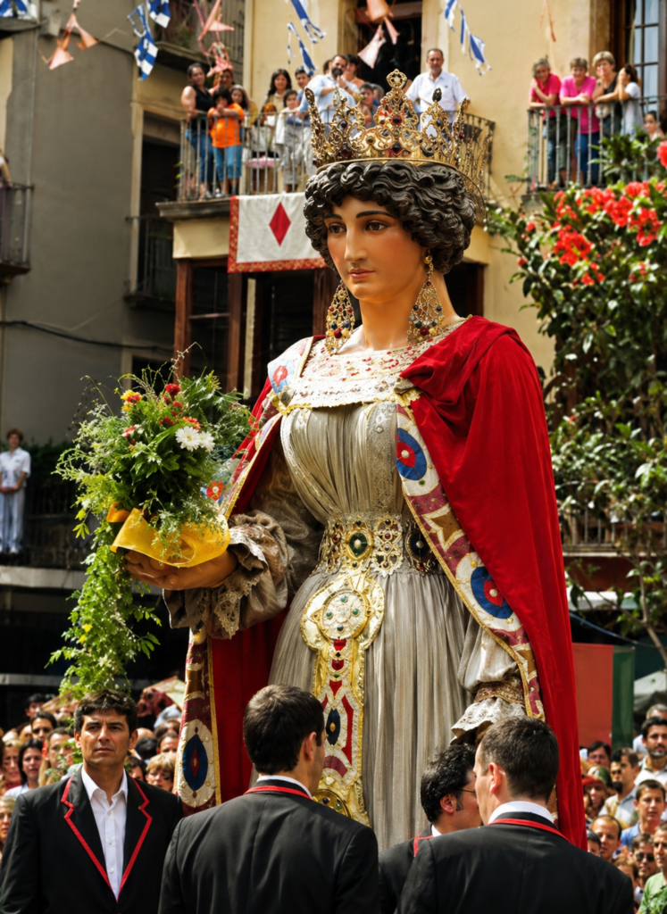 gigante tradicional catalán desfilando por una plaza