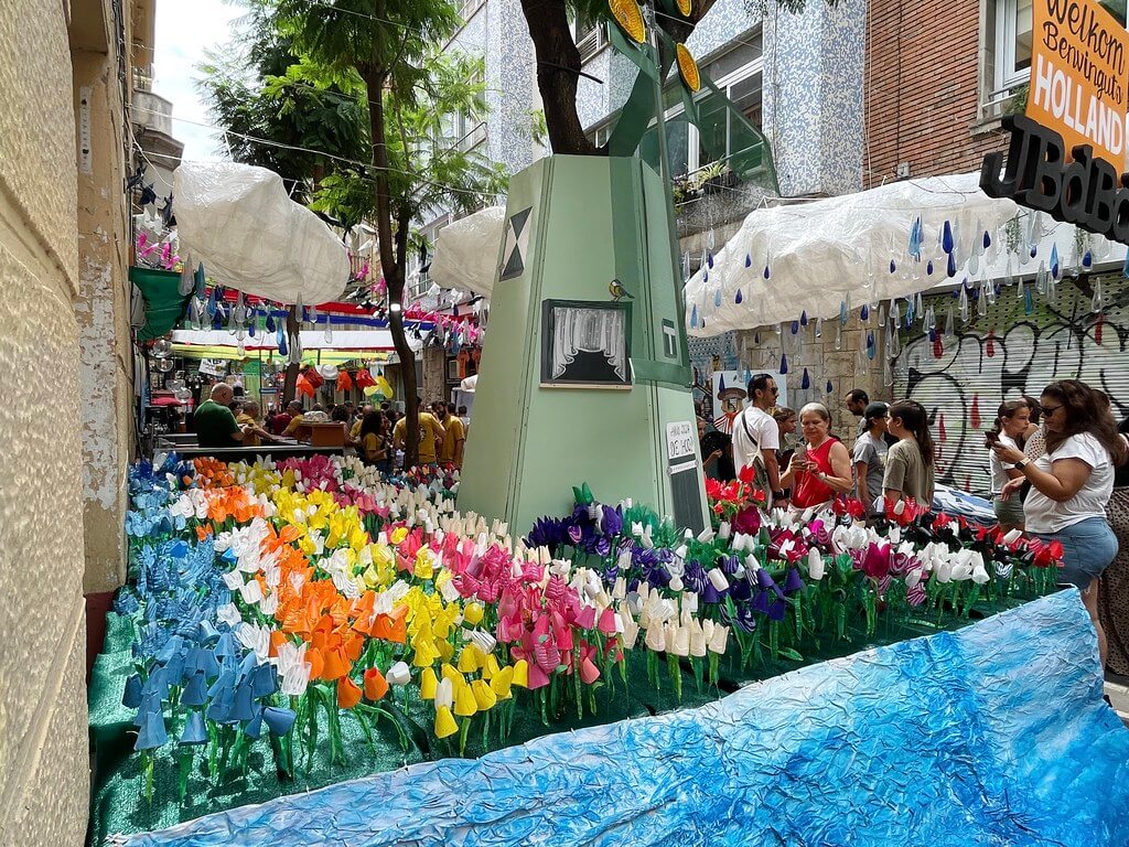 float representing a windmill with tulips 
