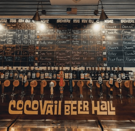 pared de CocoVail Beer Hall en Barcelona con sus 24 cervezas artesanales de barril