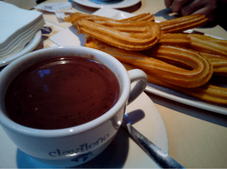 image of a traditional Spanish hot chocolate, and churros