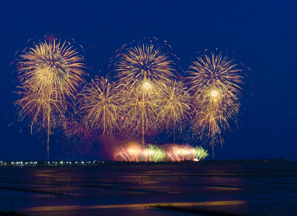 Colourful fireworks filling the night sky during La Mercè festivities in Barcelona